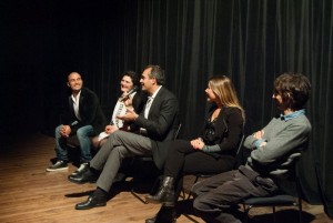 Da Sinistra Francesco Di Leva, Rosaria Teatro, il sindaco De Magistris, l'assessore Clemente e Sergio Rubini durante l'inaugurazione del Nest